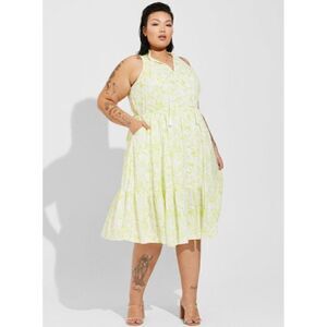 NWT! Torrid Floral Yellow Midi Wash Gauze Tiered Dress Size 1X